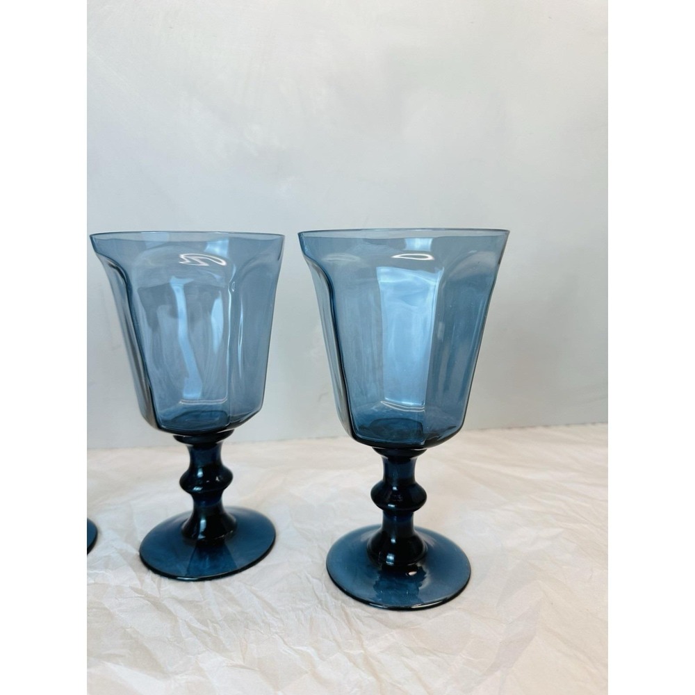 VIntage Lenox Antique Dark Blue Crystal Glass Set of 4 Goblet Wine Glasses - Picture 10 of 10